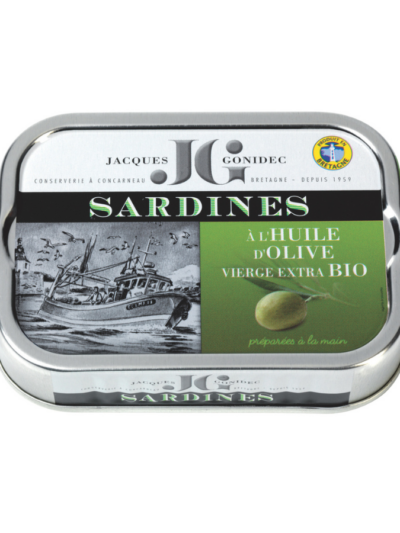 Sardinės ekologiškame alyvuogių aliejuje JACQUES GONIDEC skardinė, 115 g