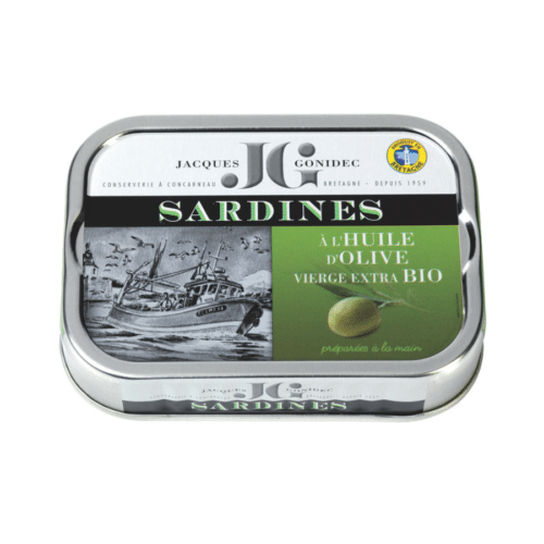 Sardinės ekologiškame alyvuogių aliejuje JACQUES GONIDEC skardinė, 115 g